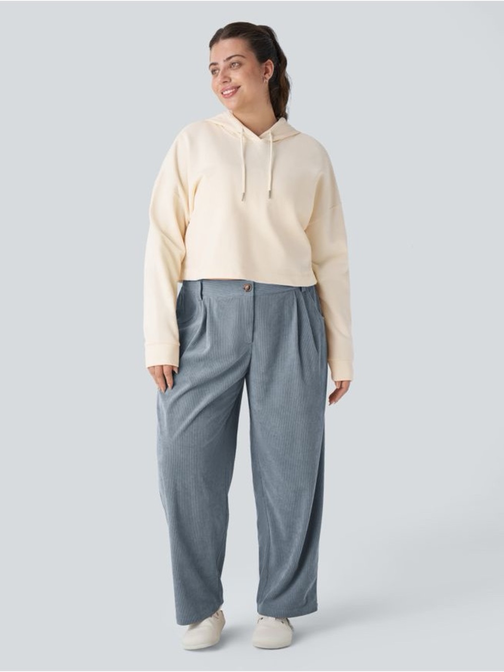 HALARA Mid Rise Zipper Pocket Plus Size Corduroy Casual Pants